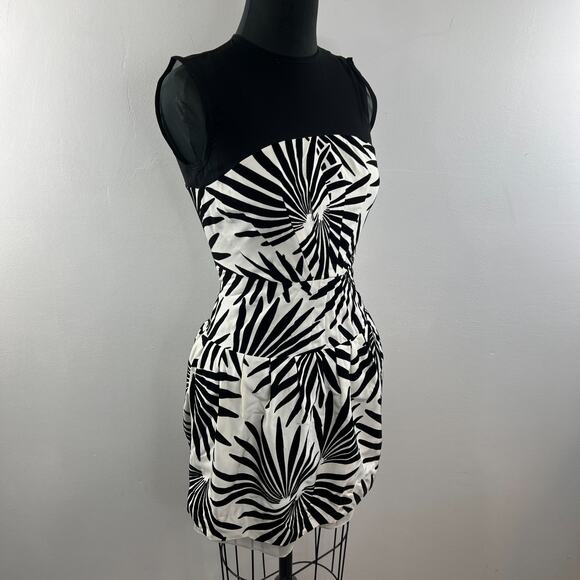 Diane Von Furstenberg DVF Floral Mesh Yarra Habotai Black White Dress 0 XS $598 - Picture 3 of 8